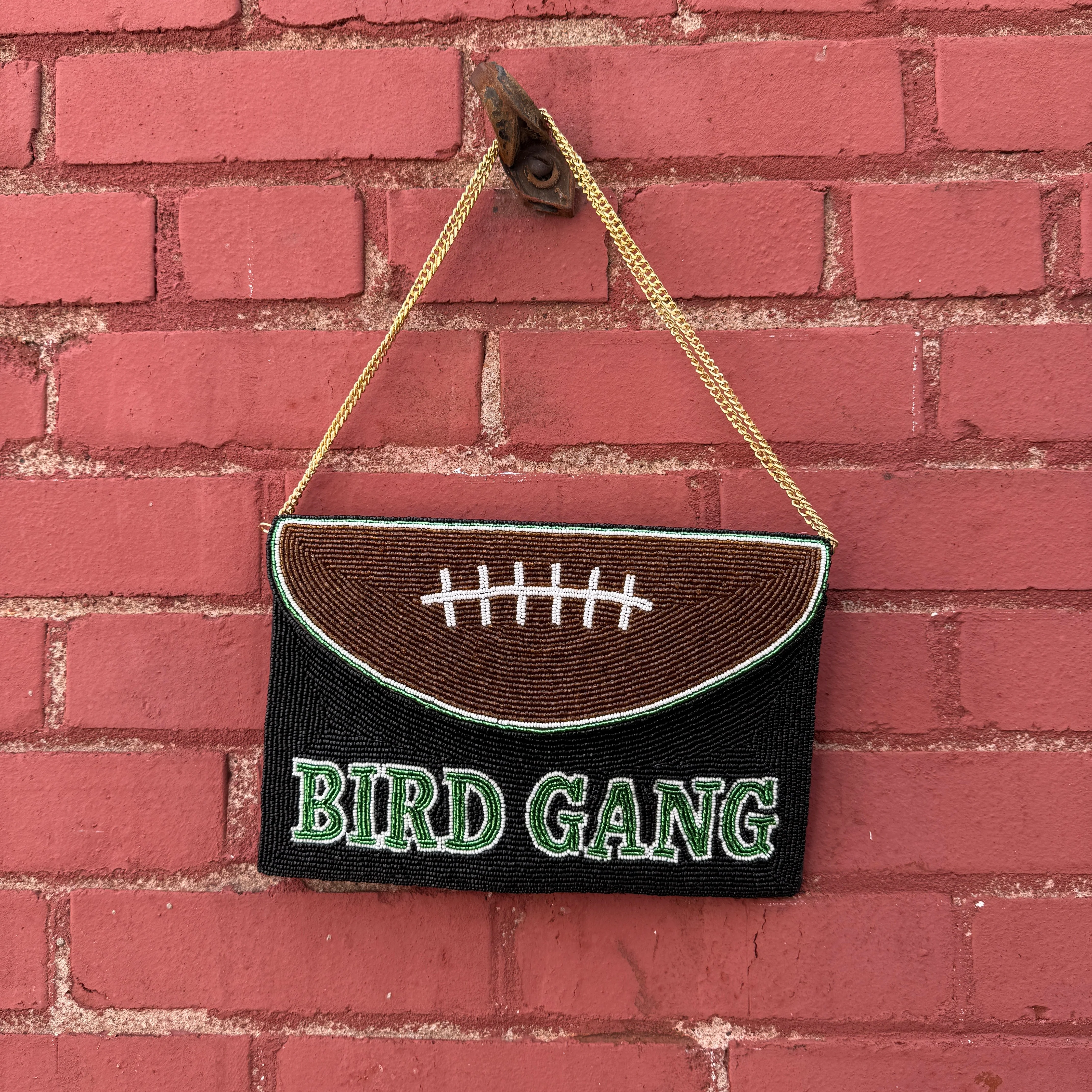 Bird Gang Beaded Football Clutch w/ Chain - Image 2