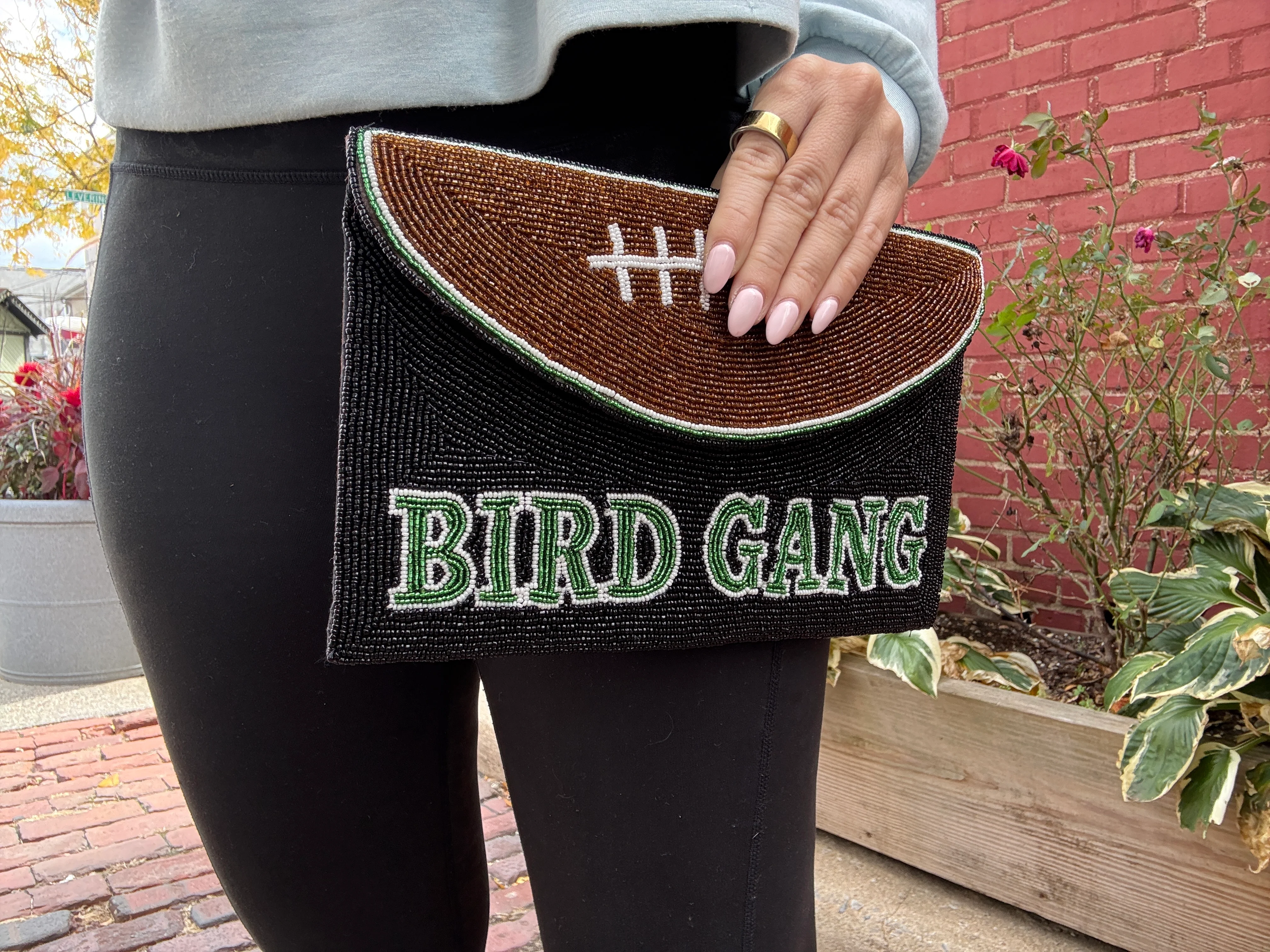 Bird Gang Beaded Football Clutch w/ Chain - Image 5