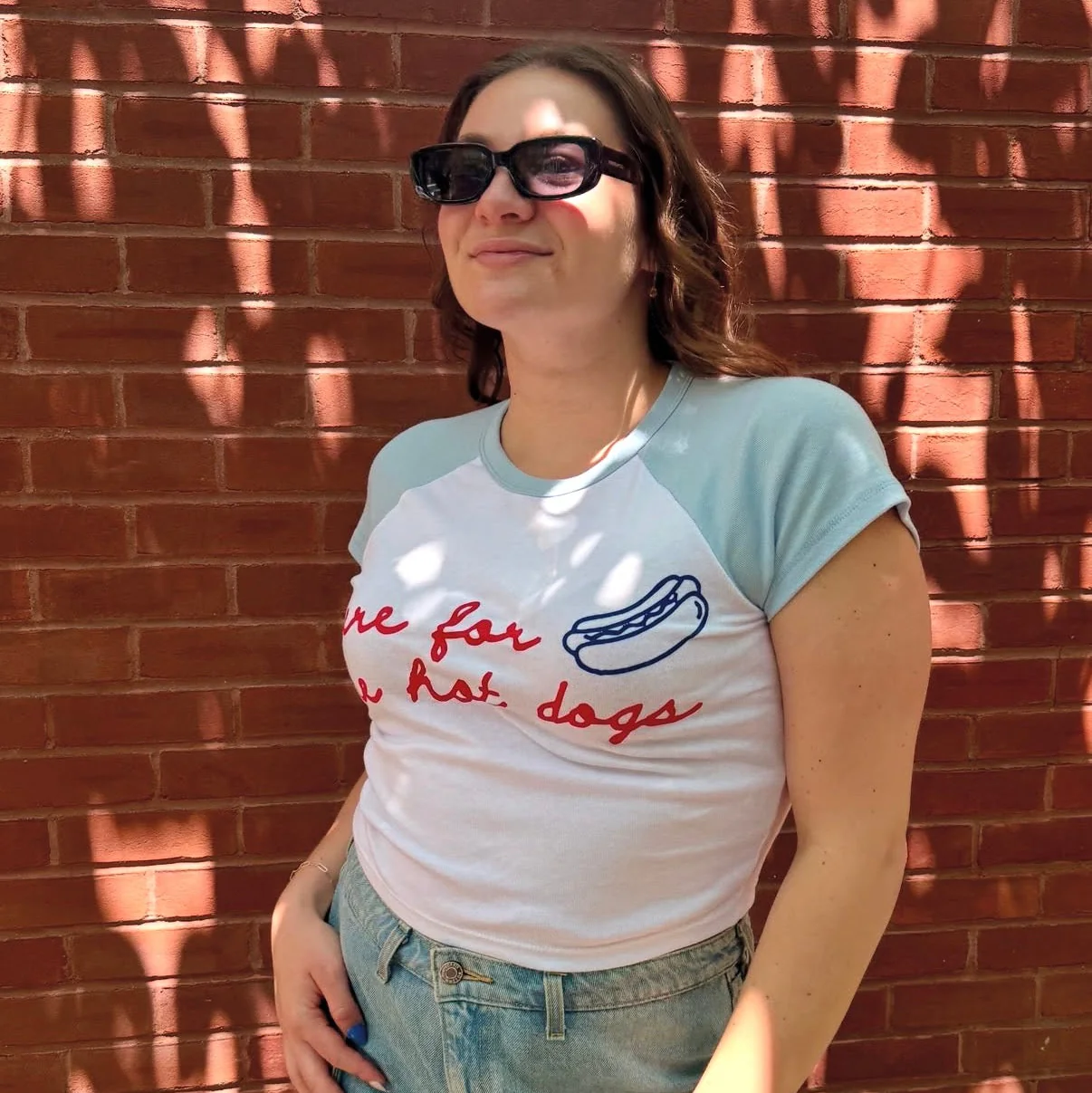 Here for the Hot Dogs Women's Baby Tee - Image 2