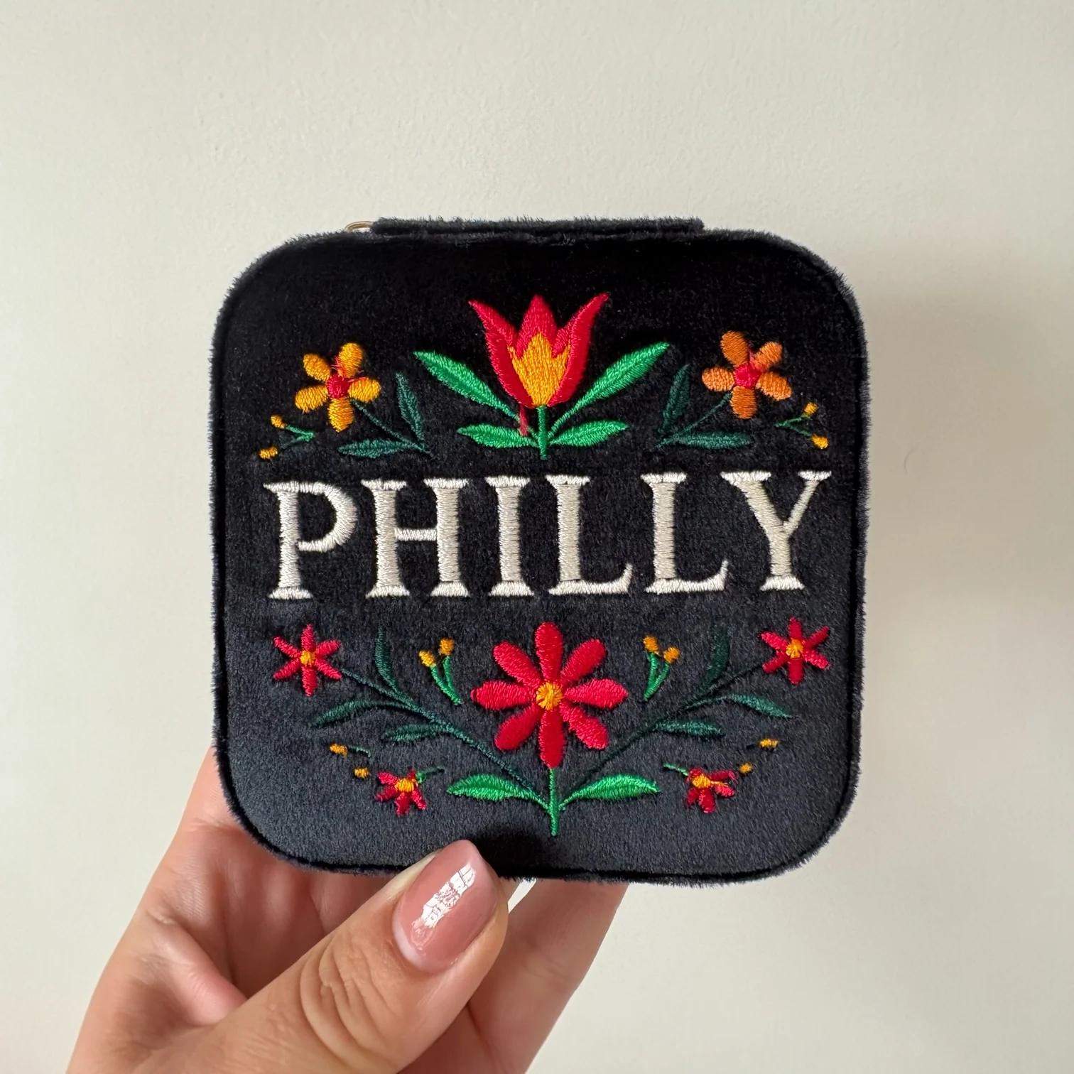 Philly Embroidered Velvet Jewelry Travel Case - Image 2